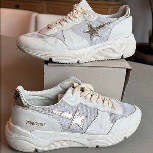 Golden Goose White and Silver Running Sole Women's Sneakers barely used